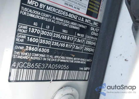 2007 Mercedes-Benz R 350 4Matic from USA, damaged, VIN 4JGCB65E37A059056